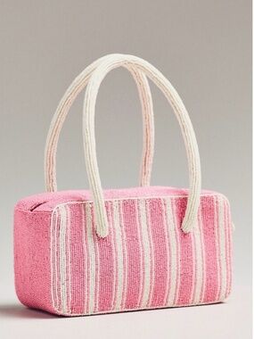 By Anthropologie Beaded Box Bag in Pink & White Stripe (NWT)
